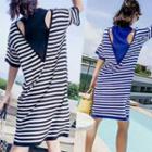 Striped Short-sleeve Mock Two-piece Knit Dress