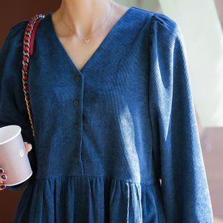 Button-up Long Corduroy Dress