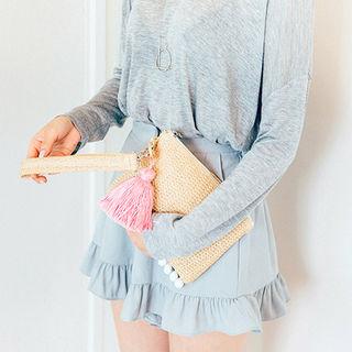 Pom-pom Raffia Clutch