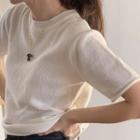 Short-sleeve Crew Neck Knit Top White - One Size