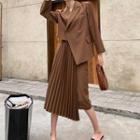Set:plain Asymmetric Long-sleeve Blazer + Asymmetric High-waist Skirt