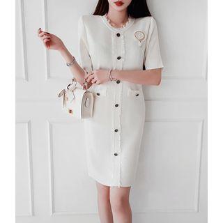 Fray-trim Button-through Knit Dress