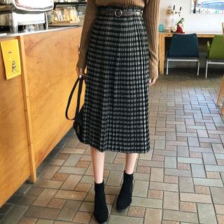 Accordion-pleated Check Skirt
