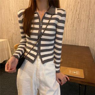 Striped Knit Zipped Jacket