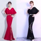 V-neck Short-sleeve Sheath Evening Gown