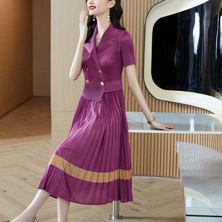 Short-sleeve Striped Midi Blazer Dress