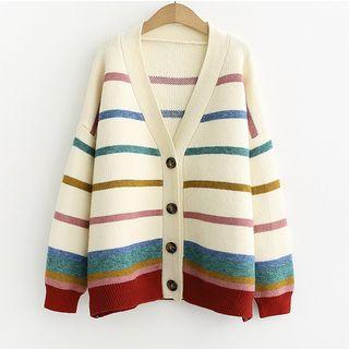 Striped V-neck Cardigan Off-white - One Size