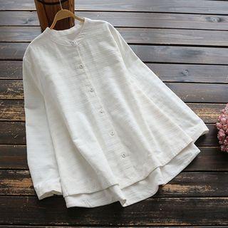 Band Collar Linen Shirt White - One Size