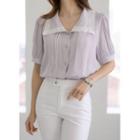 Collared Lace-trim Pintuck Blouse