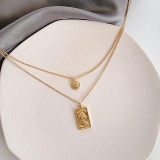 Alloy Embossed Pendant Layered Necklace 1 Pc - Necklace - One Size
