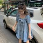 Short-sleeve Denim Mini A-line Dress / Peplum Blouse