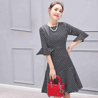 Polka Dot Elbow-sleeve A-line Dress