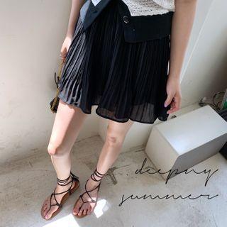 Inset Shorts Pleated Chiffon Miniskirt