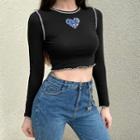 Long-sleeve Leopard Heart Cropped T-shirt