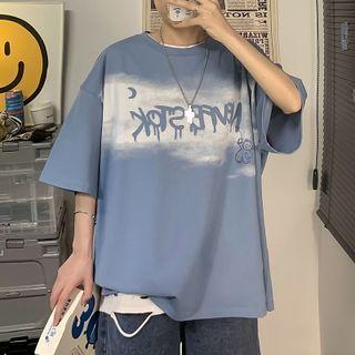 Bear & Lettering Print Oversized Tee