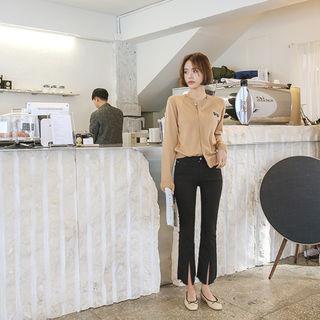 Frayed Slit-hem Boot-cut Pants