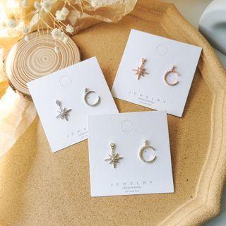 925 Sterling Silver Asymmetric Rhinestone Star Drop Earring