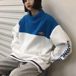 Couple Matching Turtleneck Fleece Color-block Sweatshirt