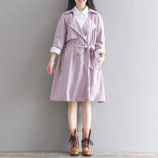 Tie-waist Plain Trench Coat