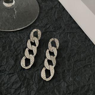 Chain Rhinestone Alloy Dangle Earring 1 Pair - Earrings - Silver Pin - Chain - Silver - One Size