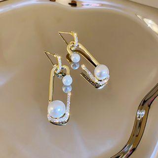 Faux Pearl Rhinestone Alloy Dangle Earring 1 Pair - Gold - One Size