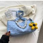 Pearl Chain Woven Straps Crossbody Bag