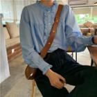 Long-sleeve Ruffled Shirt Blue - One Size
