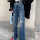 High-waist Split Ripped Jeans