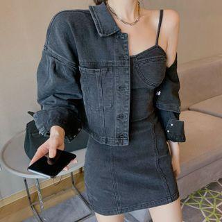 Strappy Denim Sheath Dress / Denim Jacket