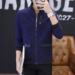 Stand Collar Applique Zipped Jacket