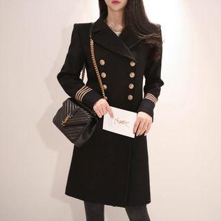 Striped Panel Double Breasted Coat
