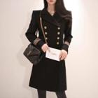 Striped Panel Double Breasted Coat