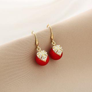 Leaf Rhinestone Bead Dangle Earring 1 Pair - E1300-6 - Red & Gold - One Size