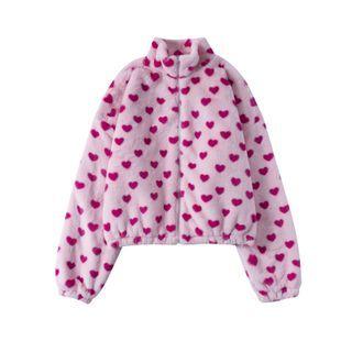 Heart Fleece Zip Jacket Pink - One Size