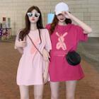 Lettering Rabbit Short-sleeve Round Neck T-shirt