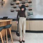 Long-sleeve Plain Mock Neck T-shirt