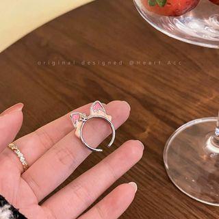 Fox Glaze Alloy Open Ring Open Ring - Fox - Pink & Silver - One Size