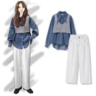 Straight Leg Jeans / Denim Shirt / Sweater Vest