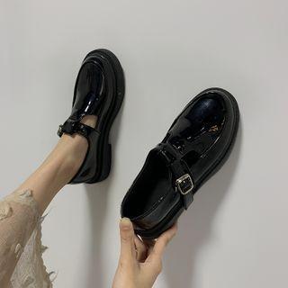 Plain T-strap Faux Leather Shoes