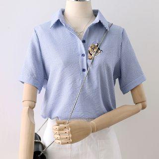 Short-sleeve Cat Embroidered Blouse