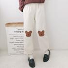 Bear Embroidered Crop Straight-cut Pants