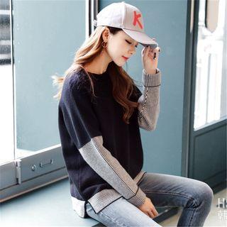 Mock Two-piece Pinstriped Panel Sweater