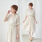 Floral Print Short-sleeve Midi A-line Dress Almond - One Size