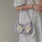 Bow Faux Leather Shoulder Bag Off-white Bow - Purple - One Size
