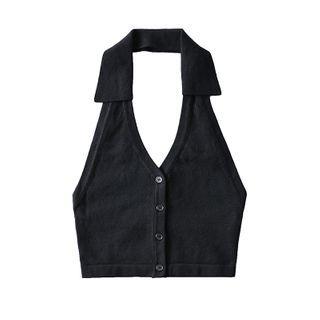 Collared Single-breasted Knit Vest