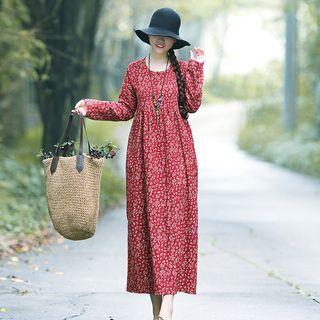 Long-sleeve Maxi Flower Print Dress