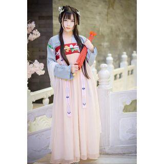 Set: Embroidered Pleated Dress + Linen Cotton Traditional Top