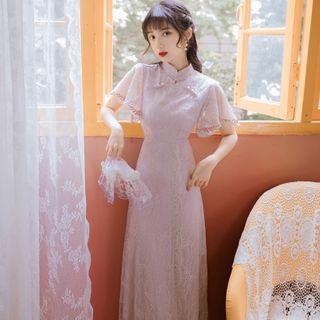 Short-sleeve Mesh Qipao A-line Dress