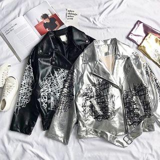 Printed Metallic Biker Jacket