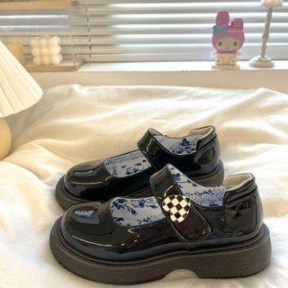 Checkered Heart Buckle Mary Jane Shoes